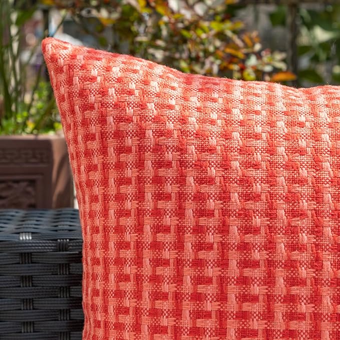 Kevin Textile Outdoor Waterproof Throw Pillow Covers Pack of 2 Farmhouse Decorative Cushion Covers for Garden Patio Tent Balcony Bench Couch Sofa 22x22 Inch, Red