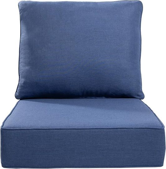 Luxury 22x24/22x25 6-Inch Outdoor Cushions - Water Resistant 1 Set Deat Seat Patio Furniture Cushion for Wicker Dining Rocking Swivel Chairs Loveseat Couch Sectional Sofa - Navy Blue