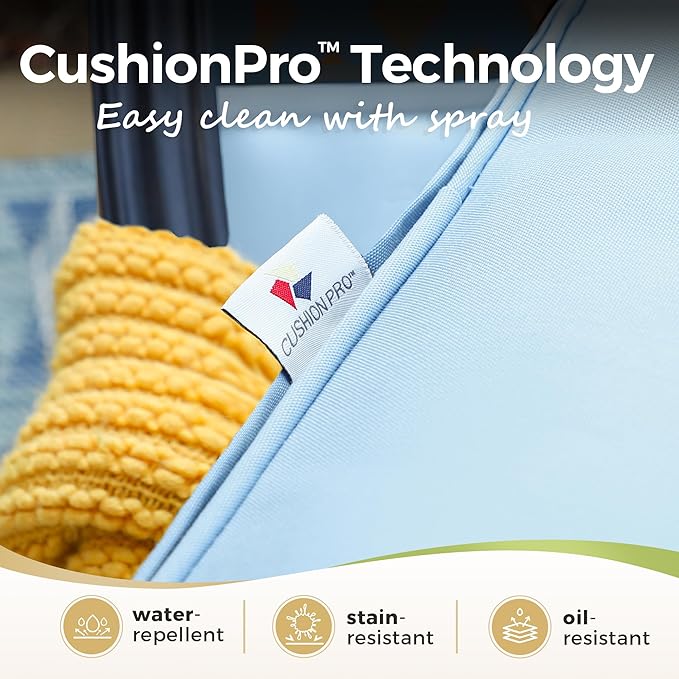 Patio Furniture Set with Firepit Table, 4 Pcs Metal Outdoor Conversation Set, 2 Swivel Chairs and 3 Seater Sofa with 5.75" Extra Thick Cushion and Gas Fire Pit Table for Backyard Deck, Blue