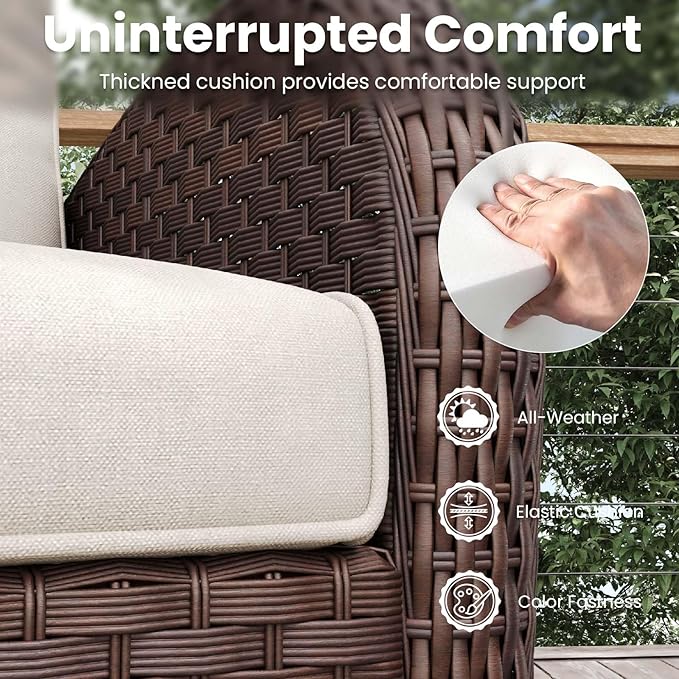 6 Pieces Patio Furniture Sets, Wicker Rattan High Back Outdoor Swivel Rocking Chairs Set with 3-Seat Couch, Ottomans and Side Table