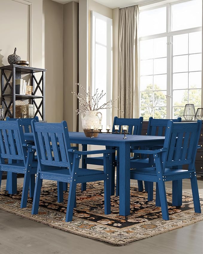 YEFU Outdoor Patio Chairs Set of 2: All Weather Outdoor Dining Chairs with Wide Curved Seat and Backrest - Plastic Patio Chairs for Outside Backyard/Garden/Pool/Porch/Deck 350lbs Capacity Blue