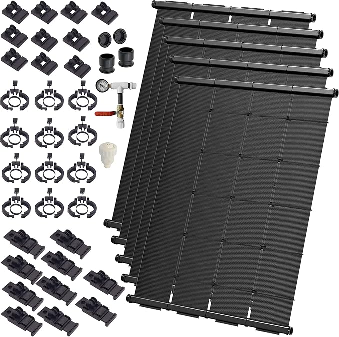 Industrial Grade Solar Pool Heater DIY Kit - Superior High-Wind Strapless Mounting System & Maximum Freeze Resistance (5-4'x9.5' / 190 Square Feet)