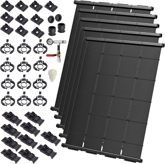 Industrial Grade Solar Pool Heater DIY Kit - Superior High-Wind Strapless Mounting System & Maximum Freeze Resistance (5-4'x9.5' / 190 Square Feet)