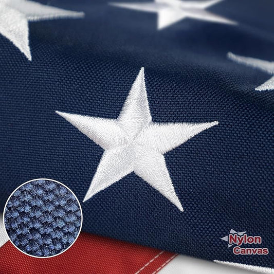 Nylon Canvas American Flag 4x6 FT Luxury TearProof Series for Outside, Sturdy USA Flag 4x6 FT Longest Lasting, Fade High Wind Heavy Duty US Flag with Embroidered Stars, Brass Grommets