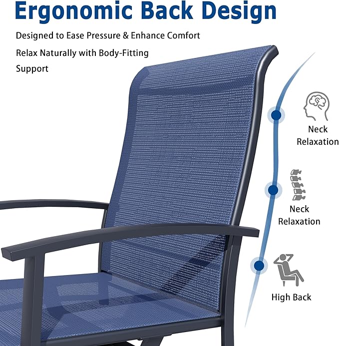 Patio Swivel Chairs Set of 2, Outdoor Swivel Chairs with Armrest, High Back Patio Chair with Metal Frame, All-Weather Outdoor Dining Chair for Deck, Porch and Lawn, Blue