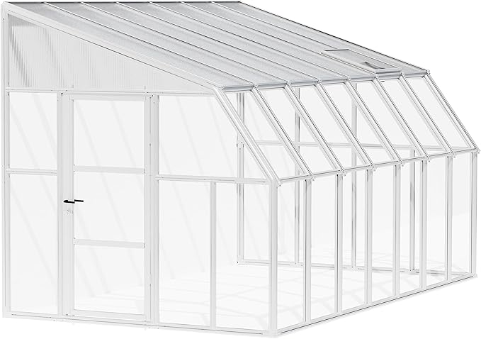 Palram Canopia Rion Sun Room 8 Ft. x 14 Ft. Solarium, Lean-to Greenhouse DIY Kit, Attach to House, Large Twin Wall Polycarbonate, 100% UV Protection for Porch, Patio Outdoors with Window Vent (White)