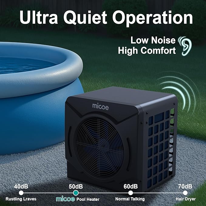 MICOE 17000 BTU Energy Efficient Electric Pool Heater - for Above Ground Pools Up to 15ft (8/11/15ft) & 5,000 Gallons, Ultra Quiet 50dB, 110V/120V with Easy Install Kit