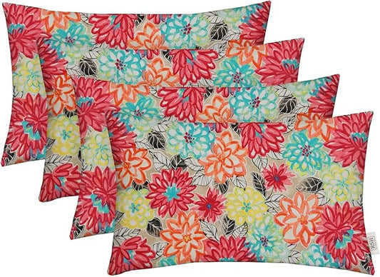 RSH Décor Sunbrella Jumbo Lumbar Pillow Covers – Set of 4 | 26" x 16" | Outdoor Use – Patio, Lounge, Adirondack, Deck | Water & Fade-Resistant | Artistic Floral | Includes Down-Alternative Inserts