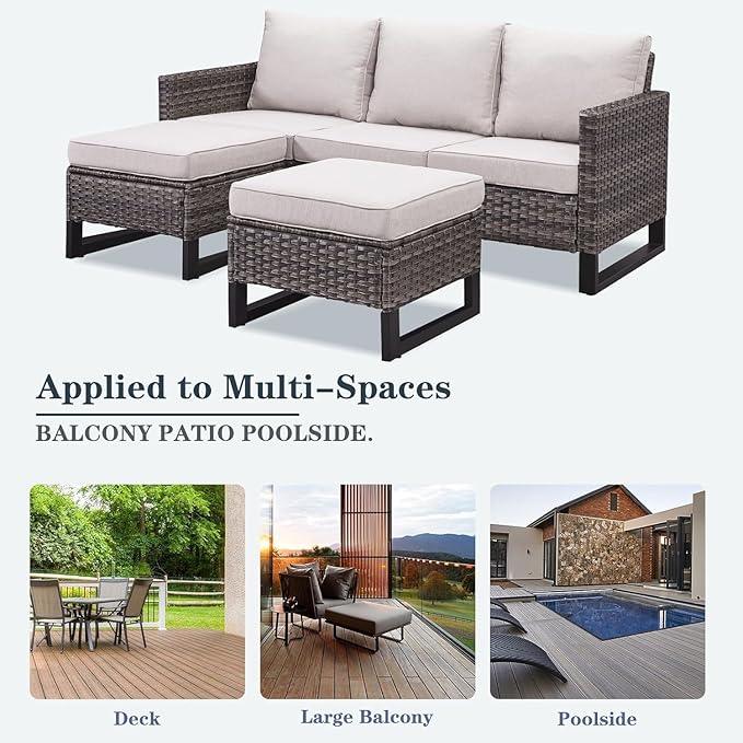 Wicker Patio Furniture Set, 6 PCS Outdoor Patio Furniture Set with Swivel Chairs, Includes 2 Swivel Patio Chairs, 1 Outdoor Couch, 1Side Table and 2 Ottoman, Grey/Beige