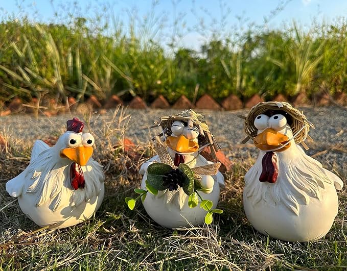 3Pcs Chicken Fence Decor, Funny Farm Sculpture Chicken Decor, Cute Chicken Sculpture, Resin Chicken Figurines, Animal Outdoor Statues for Home Garden Stairs, Farm, Patio, Backyard