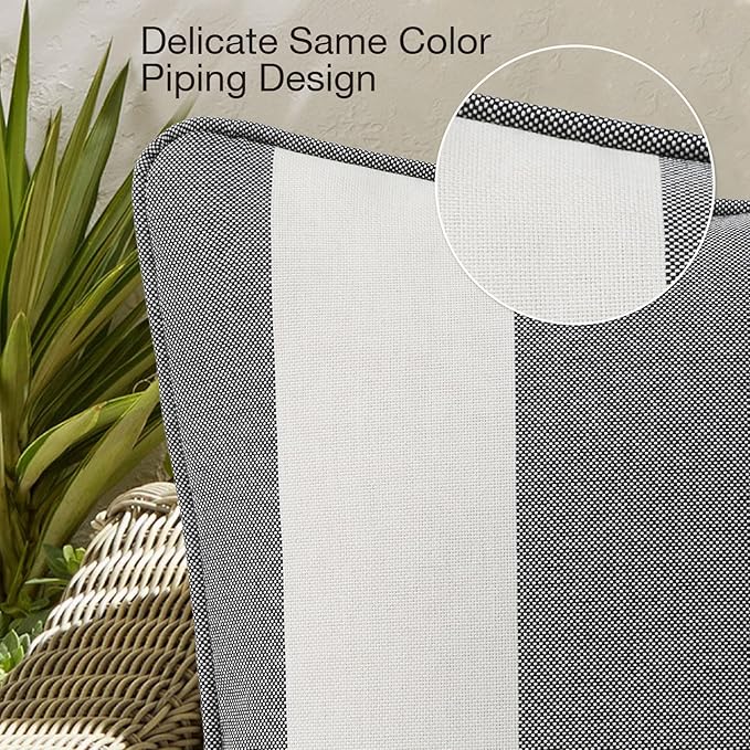 Decorative Outdoor Water Repellent Throw Pillows with Inserts, Set of 4, 20" x12" Pillows for Patio, Backyard, Bed, Couch, and Patio Furniture, Gray Stripe
