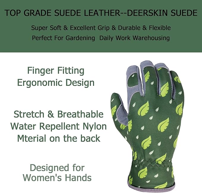 SKYDEER Premium Genuine Deerskin Suede Women's Gardening Gloves, Ultra-Soft Padded, Comfort Fit for Work (SD6615)