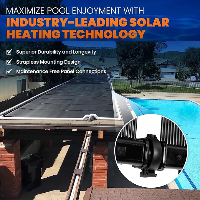 Industrial Grade Solar Pool Heater DIY Kit - Superior High-Wind Strapless Mounting System & Maximum Freeze Resistance (7-4'x10.5' / 294 Square Feet)