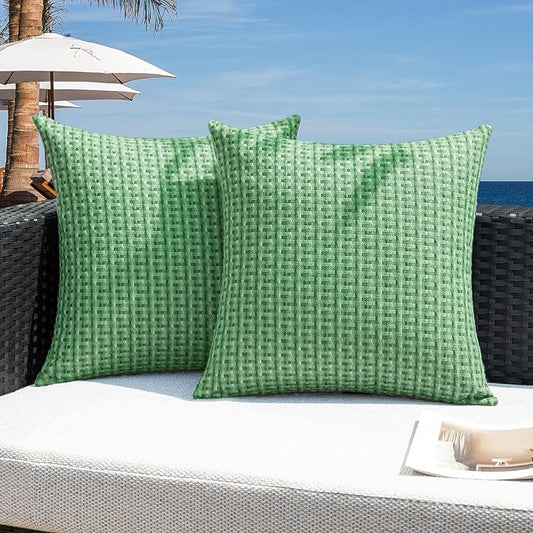 Kevin Textile Outdoor Waterproof Throw Pillow Covers Pack of 2 Farmhouse Decorative Cushion Covers for Garden Patio Tent Balcony Bench Couch Sofa 16x16 Inch, Sage Green