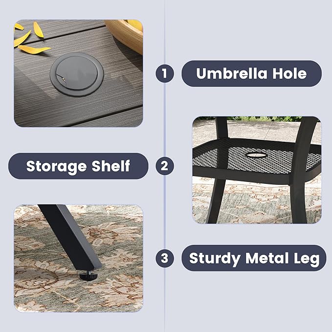 VICLLAX 5 Pieces Outdoor Dining Set, Patio Furniture Set of 4 Patio Swivel Dining Chairs and 41" Patio Round Table with Storage Shelf, Grey Chairs & Antique Grey Tabletop
