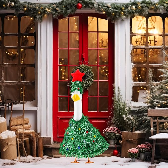 Abbylike Christmas Tree Goose Outfits Christmas Costume for Porch Goose 23 Inch Lawn Yard Patio Statue Outdoor Holiday Outfit Clothes Decoration