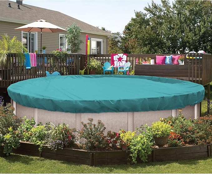 ECOOPTS 16 ft Round Pool Cover for Above Ground Pools, Swimming Pool Cover Protector Winter Safety Cover (Turquoise)
