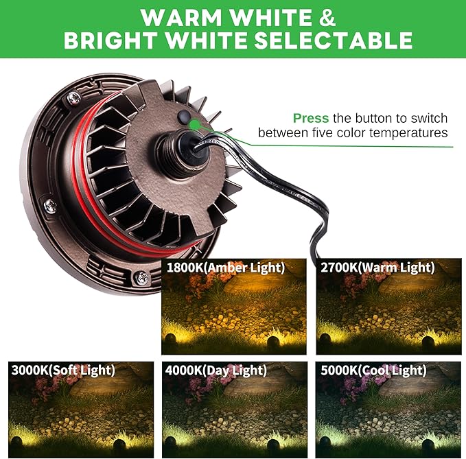 Landscape Well Lights, 5 CCT Selectable (Warm to Cool White) LED Low Voltage Ground Lights Outdoor, 12V IP67 Waterproof, Anti-Glare Wired Aluminum ORB for Outside Path Tree Walkway 6W 420LM