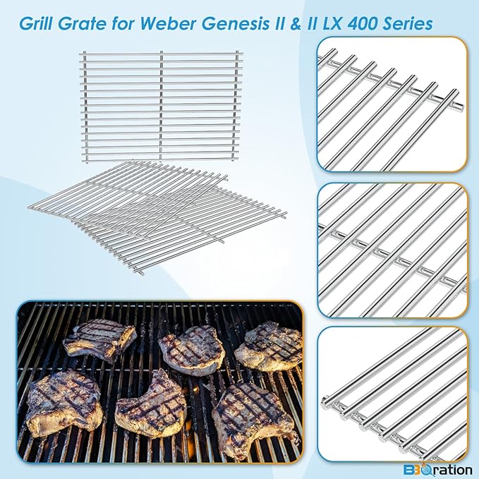 66089 18.75" Grill Grates for Weber GS4 Genesis II 400 & Genesis II LX 400 Series (2017 and Newer), Weber Genesis 2 Grill Parts for Genesis II E-410 Grill Grates Parts for Weber 66097