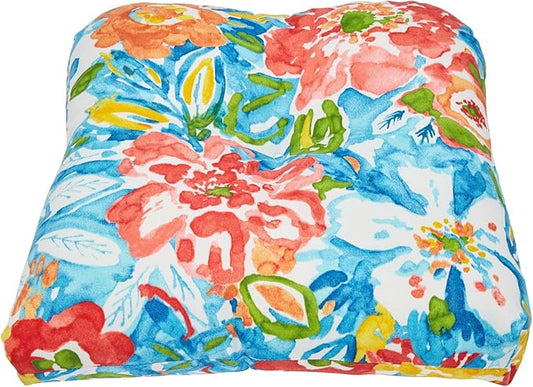 BrylaneHome Tufted Chair Cushion - 18" L x 17" W x 3" H - Patio & Outdoor - Patio & Outdoor - Water, Stain & Fade Resistant - Poppy Blue