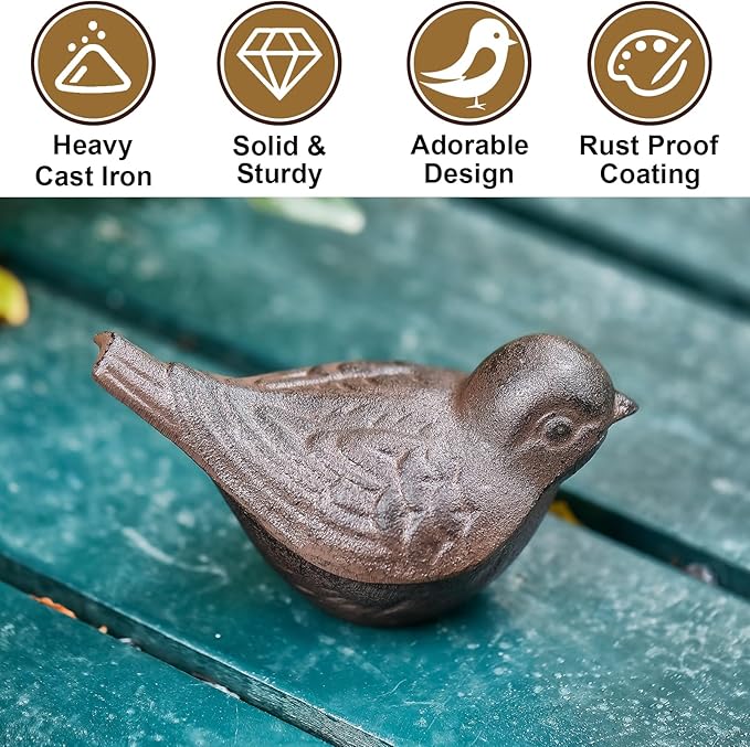 Cast Iron Bird Key Hider, Bird Statue and Keys Hiders Outside, Decorative Outdoor Hidden Keys Holder, Animal Shaped Hide a Key for Indoor Garden Yard Patio Decor, Brown