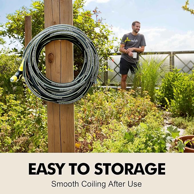Rubber Garden Water Hose 50ft, 5/8" Leak Proof Garden Hose with Brass Connector, Flexible Hose Pipe for Lawn, Watering Cleaning & Washing