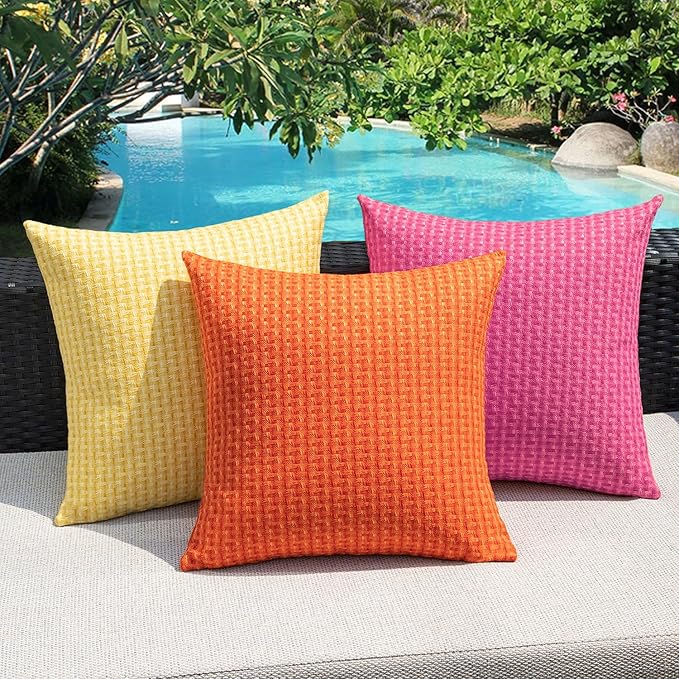 Kevin Textile Fall Outdoor Waterproof Throw Pillow Covers Pack of 2 Farmhouse Decorative Cushion Covers for Garden Patio Tent Balcony Bench Couch Sofa 22x22 Inch, Orange