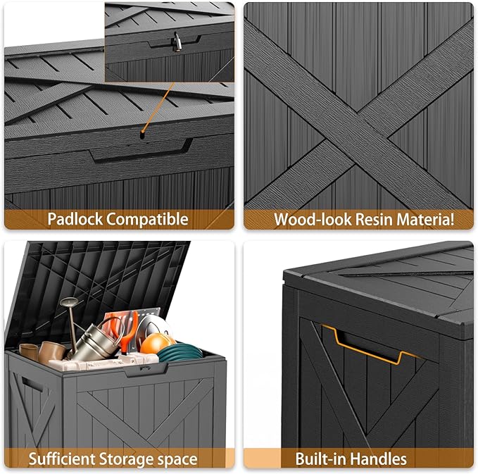 Resin Deck Box - 32 Gallon Lockable Outdoor Storage, Water-Resistant Indoor/Outdoor Bin for Package Delivery, Patio Cushions, Gardening Tools