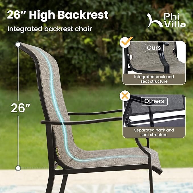 PHI VILLA 7 PCS Patio Dining Set, Outdoor Table Chair Set with Large Metal Table, 6 High Back Patio Chairs Include 4 Fixed and 2 Swivel Chair, Patio Furniture Dining Set for Patio Lawn Garden