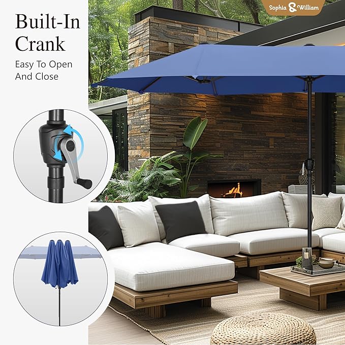 Sophia & William Patio Set with Umbrella 8 Pieces Outdoor Dining Set for 6 with 13ft Large Patio Umbrella Navy, 6 x Swivel Patio Chairs with 59" Dining Table for Lawn Garden