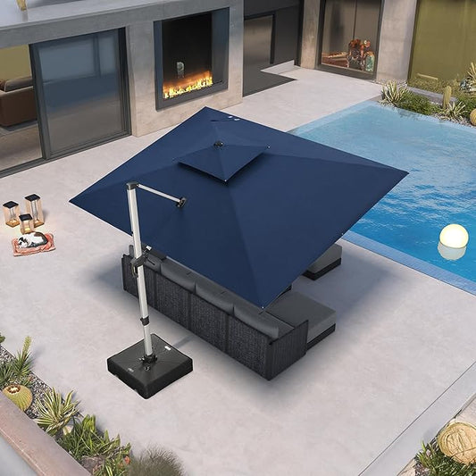 PURPLE LEAF 9' X 12' Cantilever Outdoor Patio Umbrella Large Heavy Duty 360° Rotation Double Top Offset Rectangular Umbrellas for Backyard Deck Pool, Spectrum Indigo