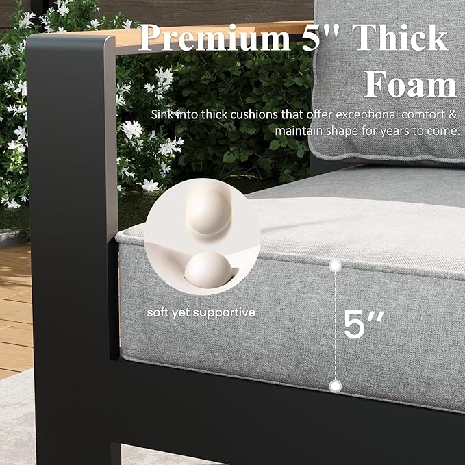 LayinSun 7 Piece Aluminum Outdoor Furniture Set with Coffee Table, Outside Patio Deep Seating Conversation Set with Upgraded Washable Thick Cushion