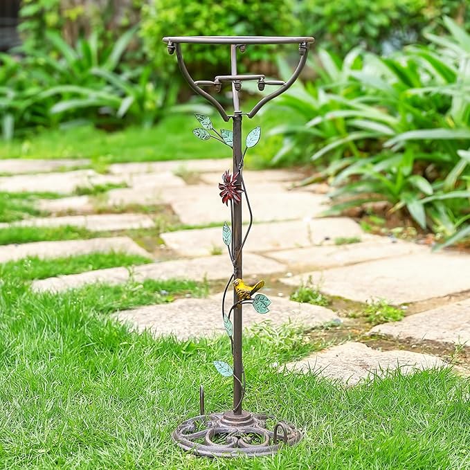 24.5"H Vintage Gazing Globe Stand, Metal Gazing Ball Holder with Cast Iron Base, Garden Gazing Ball Display Stands for 10 Inches Gazing Globes, Glass Ball Stand Holder for Indoor Outdoor Lawn Patio
