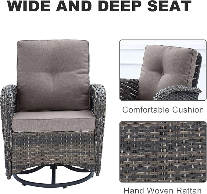 HUMMUH 5-Piece Patio Furniture PE Wicker Outdoor Conversation Set,All-Weather Rattan Swivel Chairs Outdoor Glider Couch for Backyard,Poolside,Deck