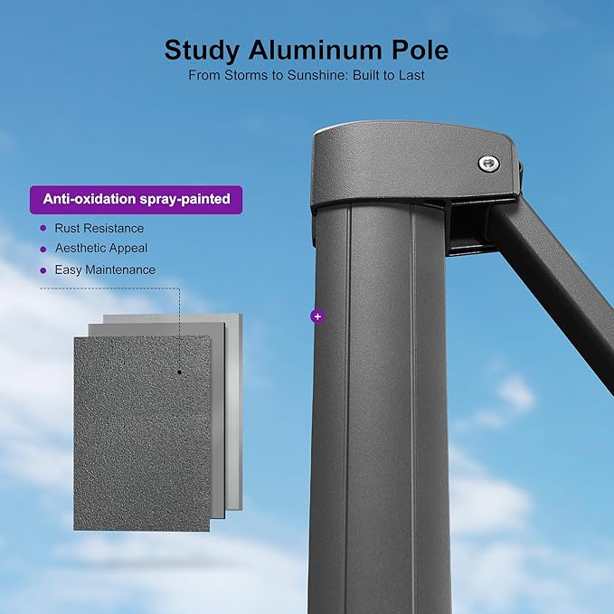 PURPLE LEAF 9' X 11.5' Rectangle Cantilever Umbrella with Base Outdoor Large Aluminum Patio Umbrella with 3-Year Fade Resistance Recycled Fabric and 360-degree Rotation for Deck Pool Garden, Ash Mocha