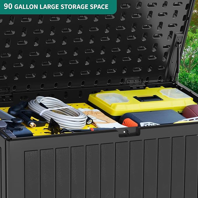 YITAHOME 90 Gallon Large Deck Box with Side Handles, Outdoor Double-Wall Storage for Patio Furniture Cushions, Garden Pool Accessories, Waterproof & Lockable