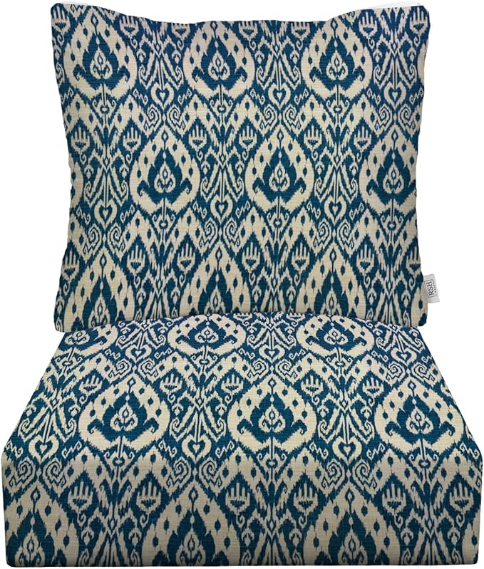 RSH DECOR: Deep Seating Cushion with Pillow Back | 23” x 26” Seat | All-Weather Spun Fabric | Water and Fade-Resistant | Outdoor Chair Cushion Set for Patio Furniture | Ashmore Marine
