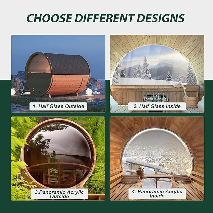 Smartmak Customized Outdoor Wood Barrel Steam Sauna, 2-10 Person Home Traditional Canadian Wooden Spa Room, with DIY Heating Stove, Rocks, Water Bucket, Spoon, Light, for Backyard, Garden, 195 ℉