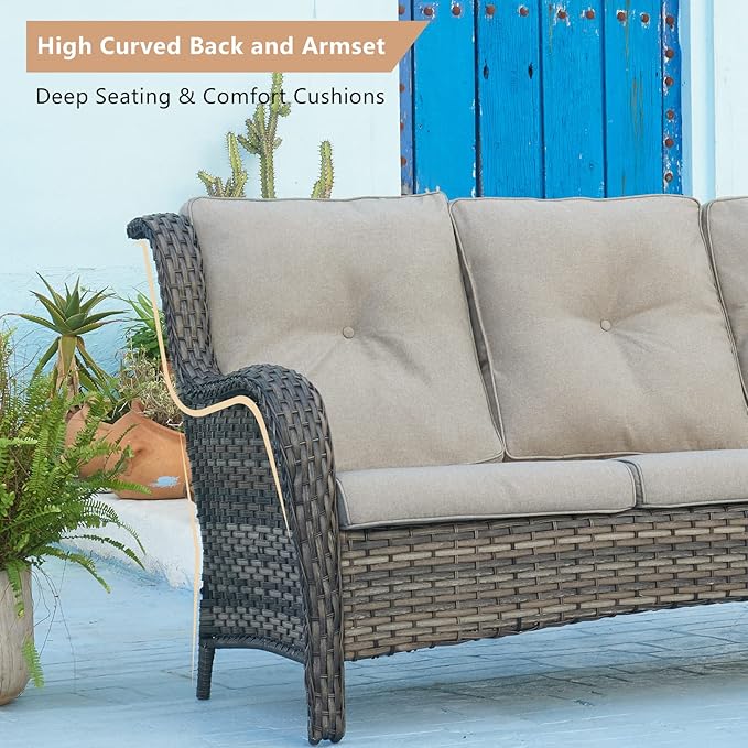 HUMMUH 7pcs Patio Furniture Set Swivel Rocker Patio Chairs,PE Wicker Outdoor Sofa Set of 2 with Coffee Table and Ottomans(Grey,Grey)