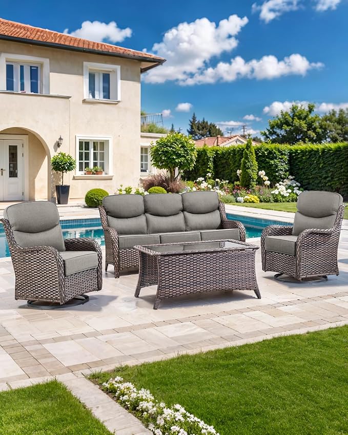 Luxury 22x24/22x25 6-Inch Smile Outdoor Sofa Cushions Set of 3 - Memory Foam Deep Seat Patio Furniture Cushion for Wicker Rocker Dining Chair Loveseat 3-Seater L-Shape Sectional Sofa - Grey