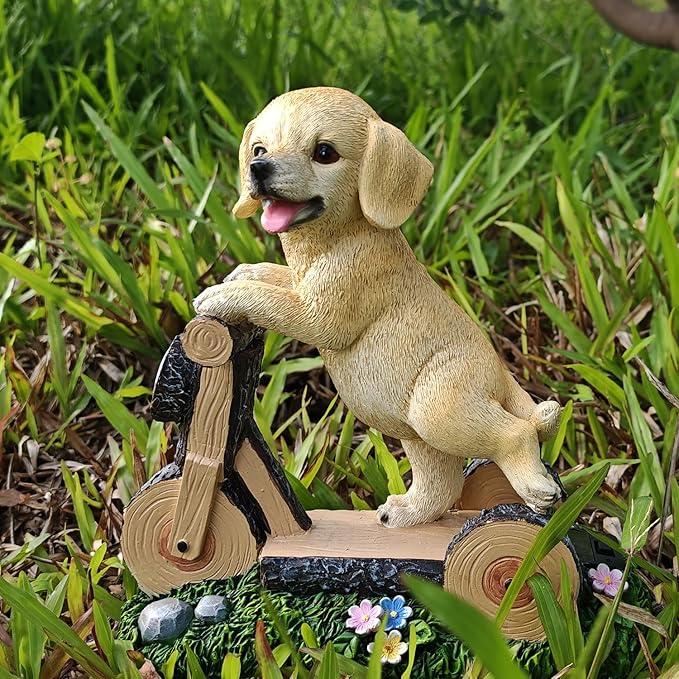 Solar Garden Statue LED Outdoor Garden Decor Funny Animal Sculpture for Yard Patio Lawn Weatherproof Resin Birthday Art Gift（Dog on Bicycle）