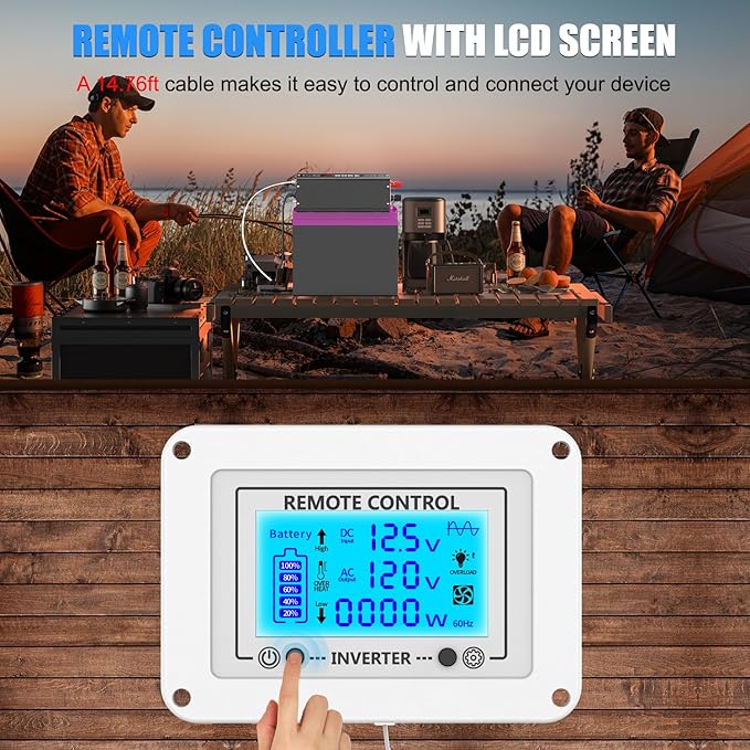 3000 Watt Power Inverter 12V DC to 110V AC Car Inverter with 4 AC Outlets, 30W Type-C Port, 3.1A USB Port, Remote Controller on LCD Screen, Power Converter for Truck, Home, Vehicles,Trip