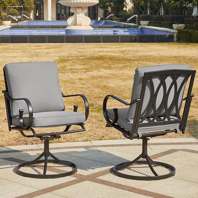 MELLCOM Patio Swivel Chair Set of 8, Heavy Duty Outdoor Dining Chairs with Thickened Cushions, Metal Patio Chairs Gentle Rocker for Outside, Garden Lawn & Porch, Backyard, Grey
