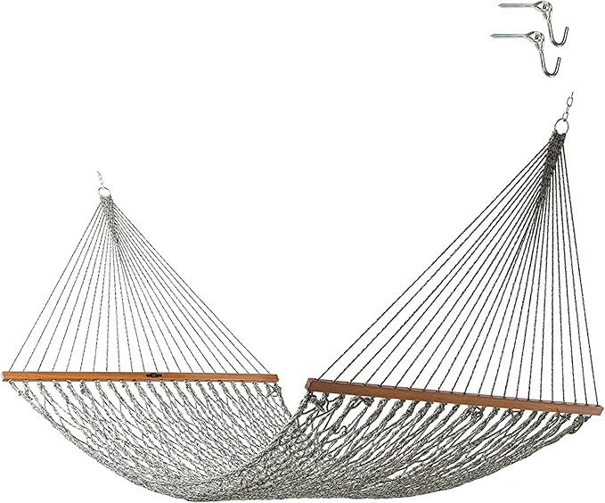 Original Pawleys Island Large Green DuraCord Rope Hammock – 13 ft. x 55 in., 2-Person, 450 lb Capacity, Oak Spreader Bar, Zinc-Plated Hardware, Handcrafted in The USA