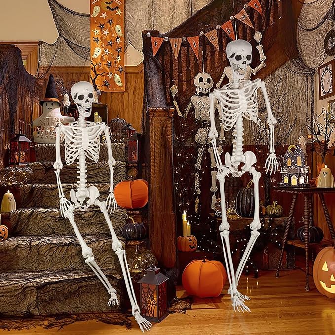 Halloween Skeleton, Realistic Life Size Skeleton with Movable Joints for Halloween Party Haunted House Indoor Outdoor Decoration (5.9ft-2P)