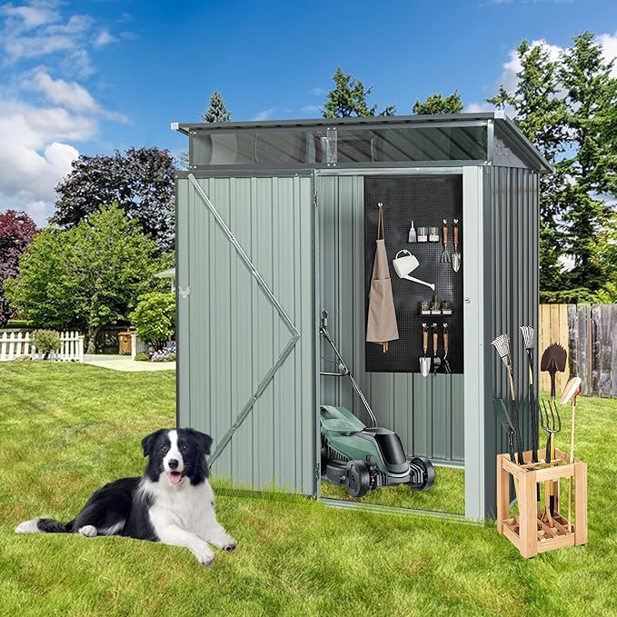 5X3 FT Outdoor Storage Shed, Waterproof Metal Garden Sheds with Lockable Door, Steel Tool Storage Buildings Shed & Outdoor Storage House for Garden, Backyard, Patio, Lawn, Trash Cans(Grey)