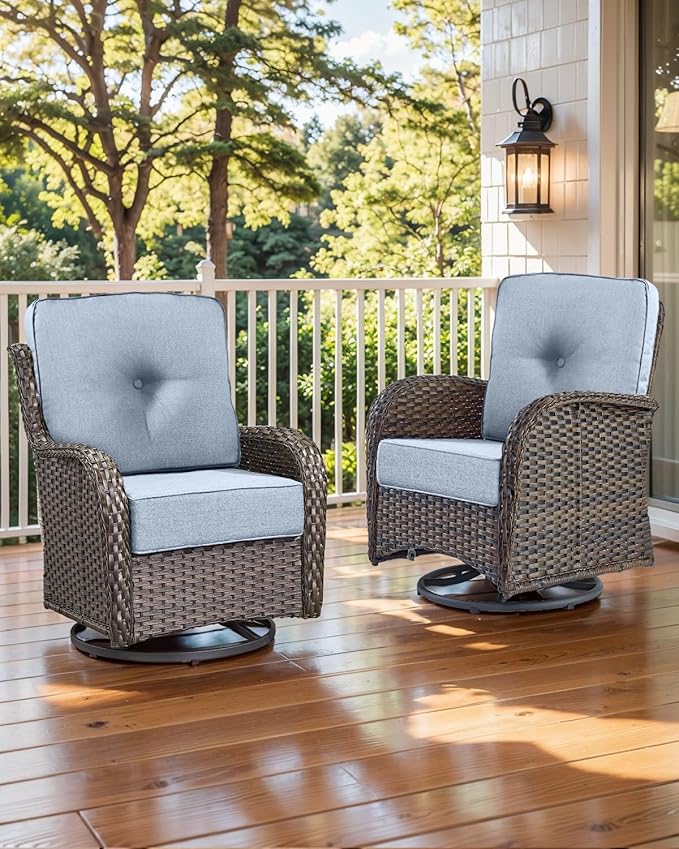 Luxury 22x24/22x25 6-Inch Patio Chair Cushions Set of 3 - Memory Foam Deep Seat Water Repellent Patio Cushion for Dining Rocking Swivel Chairs Loveseat 3-Seater Sectional Sofa - Baby Blue