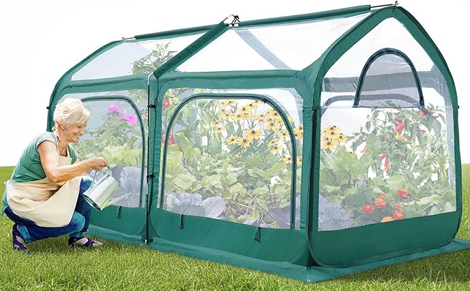 Quictent Premium Greenhouse with Screen Window, Portable Fast-up Plant Greenhouses for Outdoors with Heavy Duty Pop-up Fiberglass Frame Durable Waterproof Cover, 98.4x49.2x52.8 Inch, Green