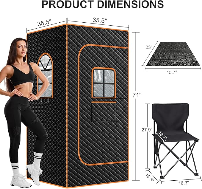 NAIZEA Sauna Box,Upgraded Version Portable Steam Sauna, Portable Saunas for Home with 3L 1200W Steamer, Remote Control, Folding Chair, Full Body Saunas Tent for Relaxation,2.9'x2.9'x5.9'