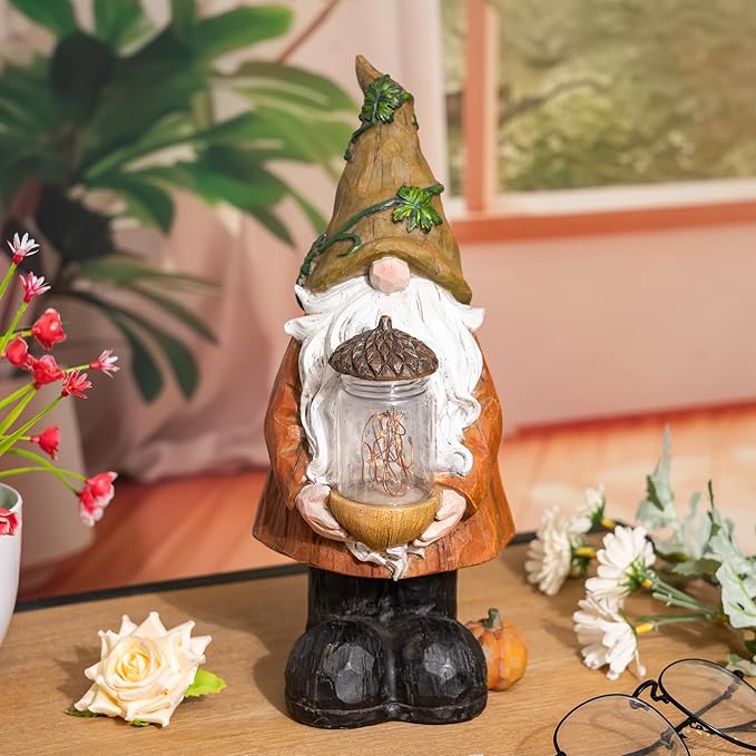TZSSP Autumn Gnome Resin Figurine with LED Lights Thanksgiving Table Decorations for Harvest Festivals & Parties